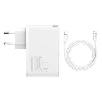 Baseus GaN2 Pro fali töltő, 2x USB-A + 2x USB-C, USB-C kábellel, 100W, EU, fehér kép