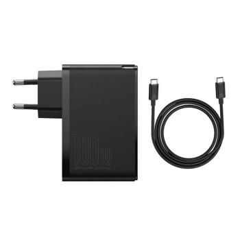 Baseus GaN2 Pro fali töltő, 2x USB-A + 2x USB-C, USB-C kábellel, 100W, EU, fekete kép