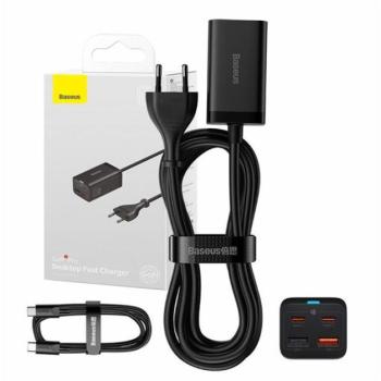 Baseus GaN3 Pro gyorstöltő 2x USB-AUSB-C, 2x USB-A, 65W, fekete kép