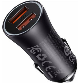 Baseus Golden Contactor Max 2xUSB-A autós töltő, 60W, szürke kép