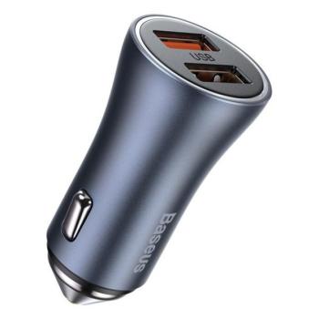 Baseus Golden Contactor Pro autós szivargyújtó töltő, 2xUSB, 40W, szürke kép