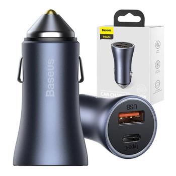 Baseus Golden Contactor Pro autós szivargyújtó töltő, USB-A + USB-C, QC4.0, PD, SCP, 40W, szürke kép
