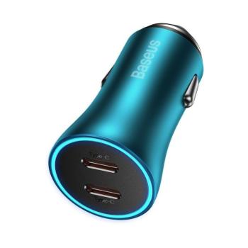 Baseus Golden Contactor Pro Car Charger 2x USB-C 40W Blue (CGJP000003) kép