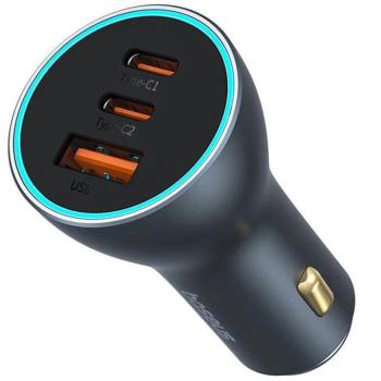 Baseus Golden Contactor Pro GaN 2xUSB-C-USB-A autós töltő, 65W, szürke kép