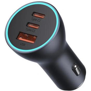Baseus Golden Contactor Pro Triple 2xUSB-C-USB-A autós töltő, 65W, szürke kép