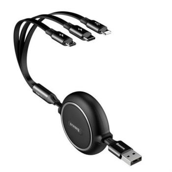 BASEUS GOLDEN LOOP adatkábel 3in1 (USB - lightning/microUSB/Type-C, 100W, 3.5A, 120cm, csévélhető) FEKETE kép