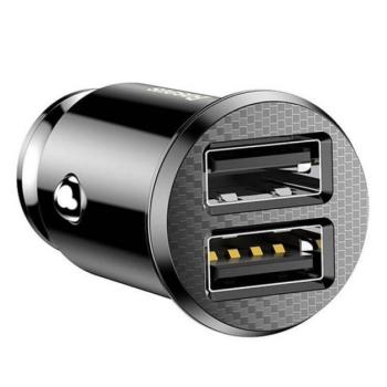 BASEUS GRAIN autós töltő 2 USB aljzat (5V / 3.1A, túlfeszültség elleni védelem) FEKETE CAT S60, Apple iPhone 7 4.7, Apple iPhone 7 Plus 5.5, Evolveo Strongphone Q5, Blackberry DTEK50 , Vodafone kép