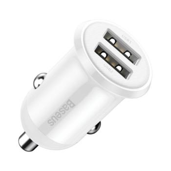 BASEUS GRAIN PRO autós töltő 2 USB aljzat (5V / 4800mA, 24W, gyorstöltés támogatás) FEHÉR CAT S60, Apple iPhone 7 Plus 5.5, Apple iPhone 7 4.7, Evolveo Strongphone Q5, Blackberry DTEK50 , HTC kép