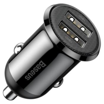 BASEUS GRAIN PRO autós töltő 2 USB aljzat (5V / 4800mA, 24W, gyorstöltés támogatás) FEKETE CAT S60, Apple iPhone 7 4.7, Apple iPhone 7 Plus 5.5, Evolveo Strongphone Q5, Blackberry DTEK50 , HTC kép