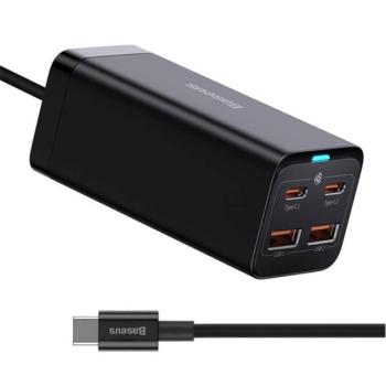 BASEUS hálózati elosztó 2 USB aljzat / 2 Type-C aljzat (5V / 3A, 100W, GaN3, PD gyorstöltés + Type-C kábel) FEKETE kép