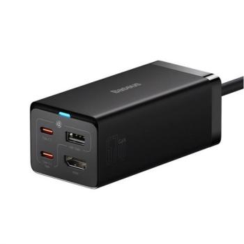 BASEUS hálózati elosztó USB+2 Type-C+HDMI aljzat (67W, GaN5, PD gyorstöltő + hálózati kábel) FEKETE kép
