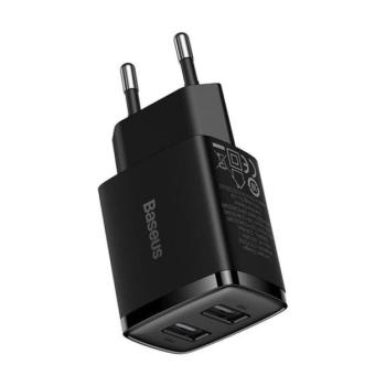 Baseus hálózati gyorstöltő 2xUSB, 10.5W, fekete kép