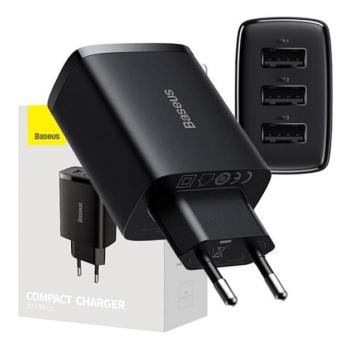Baseus kompakt gyorstöltő 3x USB, 17W, Fekete kép
