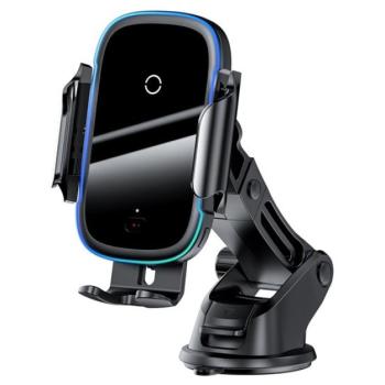 Baseus Light tapadókorongos autós tartó, műszerfalra, szélvédőre, wireless töltő, fekete, 15W kép