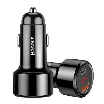 Baseus Magic autós szivargyújtó töltő, USB-A + USB-C QC 4.0 PD, 45W, fekete kép