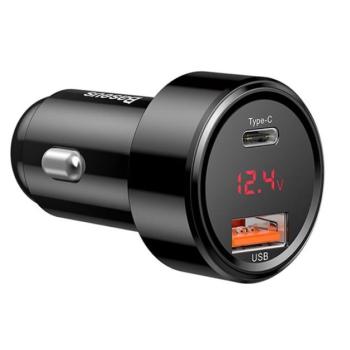 BASEUS MAGIC autós töltő USB aljzat / Type-C aljzat (5V / 3000mA, 45W, PD gyorstöltés támogatás, LED kijelző) FEKETE CAT S60, Apple iPhone 7 4.7, Apple iPhone 7 Plus 5.5, Evolveo Strongphone Q kép