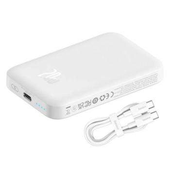 BASEUS MAGNETIC MINI vésztöltő Type-C aljzat (6000mAh, 20W, PD gyorstöltő, wireless, MagSafe + Type-C kábel) FEHÉR kép