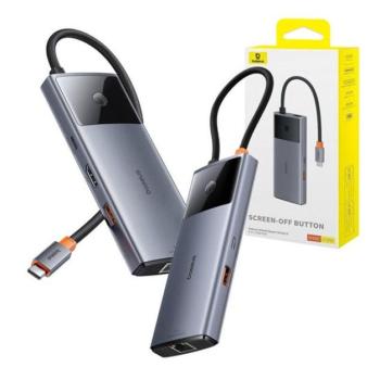 Baseus Metal Gleam II Series 6 az 1-ben hub USB-C, 3x USB-A 3.0, HDMI, USB-C PD, Ethernet RJ45, ezüst kép