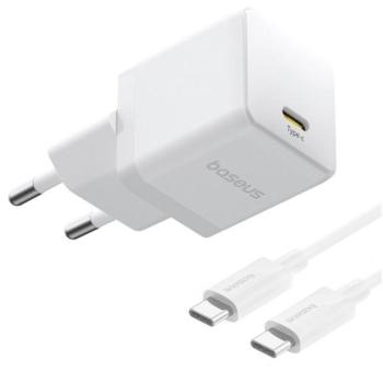 BASEUS PALM 1C hálózati töltő Type-C aljzat (20W, PD gyorstöltő 3.0 + Type-C kábel) FEHÉR kép