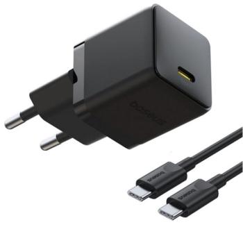 BASEUS PALM 1C hálózati töltő Type-C aljzat (20W, PD gyorstöltő 3.0 + Type-C kábel) FEKETE kép