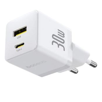 BASEUS PALM hálózati töltő USB+Type-C aljzat (30W, PD gyorstöltő 3.0) FEHÉR kép
