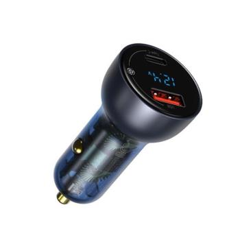 Baseus Particular autós szivargyújtó gyorstöltő, USB-C + USB, USB-C kábellel, 65W, sötét szürke kép