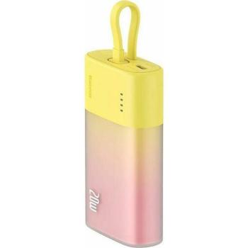 Baseus Popsickle 5200mAh 20W Powerbank beépített Lightning kábellel + 30 cm-es USB-C kábellel, sárga-rózsaszín kép