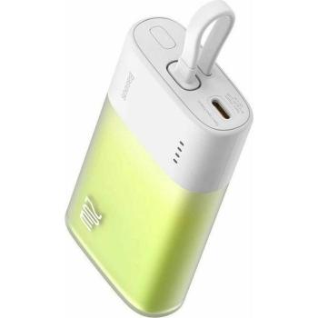 Baseus Popsicle powerbank beépített Lightning kábellel + Type-C - Type-C kábellel 5200mAh 20W 2.4A QC PD - fehér-zöld kép