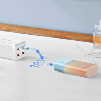 Baseus Popsicle powerbank beépített Lightning kábellel + Type-C - Type-C kábellel 5200mAh 20W 2.4A QC PD - kék-narancsárga kép
