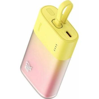 Baseus Popsicle powerbank beépített Lightning kábellel + Type-C - Type-C kábellel 5200mAh 20W 2.4A QC PD - sárga-rózsaszín kép