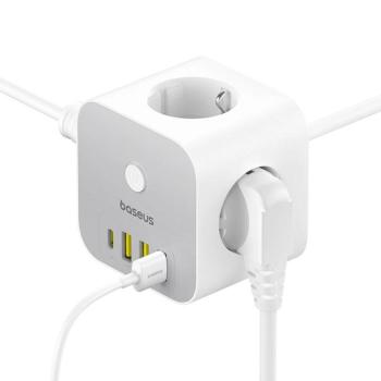 Baseus PowerCombo 7 az 1-ben hálózati elosztó kocka, 3 AC + 3 x USB-A + 1 x USB-C, 20W, 1,5 m, fehér kép