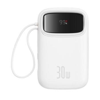 Baseus QPow 2 powerbank 1xUSB-A és 1xUSB-C csatlakozással beépített 2xType-C kábellel 10000mAh 30W 3A PD QC - fehér kép