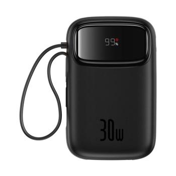 Baseus QPow 2 powerbank 1xUSB-A és 1xUSB-C csatlakozással beépített 2xType-C kábellel 10000mAh 30W 3A PD QC - fekete kép