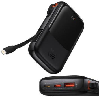 BASEUS QPOW PRO OE vésztöltő USB / 2 Type-C aljzat (10000 mAh, 20W, gyorstöltés, LED kijelző + Type-C kábel) FEKETE kép
