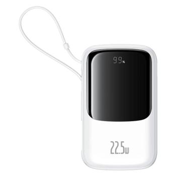 Baseus Qpow Pro+ powerbank 1xUSB-A és 1xUSB-C csatlakozással beépített Type-C kábellel 10000mAh 22.5W 2.4A PD QC - fehér kép