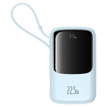 Baseus Qpow Pro+ powerbank 1xUSB-A és 1xUSB-C csatlakozással beépített Type-C kábellel 10000mAh 22.5W 2.4A PD QC - kék kép
