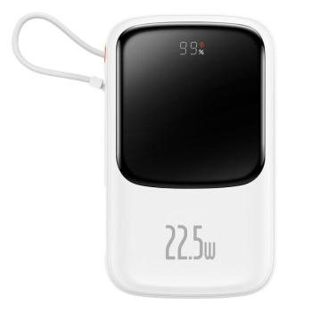 Baseus Qpow Qpow Digital Display powerbank gyors töltéssel 10000mAh 22,5W QC/PD/SCP/FCP beépített USB-C kábellel fehér színben kép