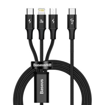 Baseus Rapid Series USB-C 3in1 USB - Lightning - USB-C kábel, 20W, 1,5 m, fekete kép