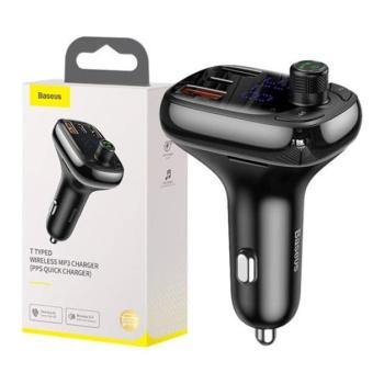 Baseus S-13 autós szivargyújtó töltő és Bluetooth MP3/FM transzmitter, 2XUSB, 1xUSB-C, fekete kép