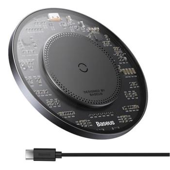 BASEUS SIMPLE 2 vezeték nélküli töltő (15W, gyorstöltés támogatás, Apple MagSafe kompatibilis + Type-C kábel) FEKETE Apple iPhone 11, Apple iPhone 11 Pro, Apple iPhone 11 Pro Max, Apple iPho kép
