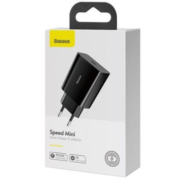Baseus Speed Mini hálózati gyorstöltő adapter USB-C, 20W, fekete kép