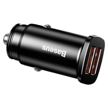 Baseus Square autós szivargyújtó gyorstöltő, 2xUSB, 30W, fekete kép