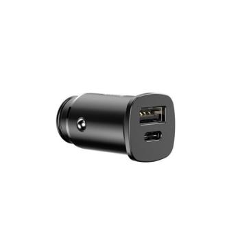 Baseus Square autós szivargyújtó gyorstöltő, USB-C + USB, 30W, fekete kép