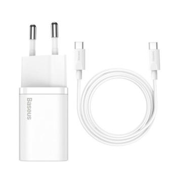 Baseus Super-Si gyorstöltő adapter USB-C / USB-C kábellel, 25W, fehér kép