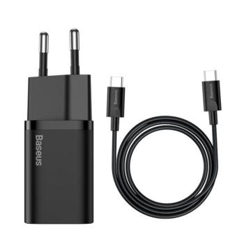 Baseus Super-Si gyorstöltő adapter USB-C / USB-C kábellel, 25W, fekete kép