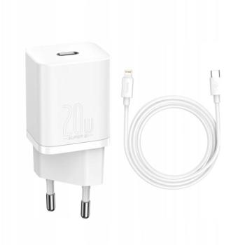 BASEUS SUPER SI hálózati töltő Type-C aljzat (5V / 3000mA, 20W, PD gyorst. tám. + Type-C - lightning 8pin kábel) FEHÉR Apple iPhone 7 4.7, Apple iPhone 7 Plus 5.5, Apple IPAD mini 4, Apple IPAD kép