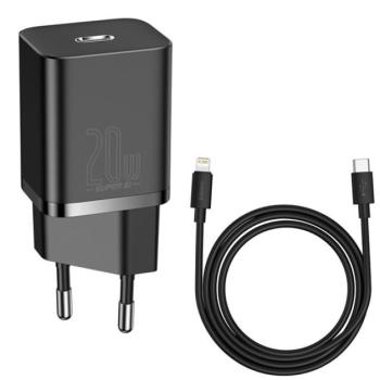 BASEUS SUPER SI hálózati töltő Type-C aljzat (5V / 3000mA, 20W, PD gyorstöltés + Type-C - lightning 8pin kábel) FEKETE Apple iPhone 7 4.7, Apple iPhone 7 Plus 5.5, Apple IPAD mini 4, Apple IPAD kép