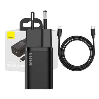 Baseus Super Si USB-AUSB-C gyorstöltő 1 m-es USB-AUSB-C-Lightning kábellel, 20W, fekete kép