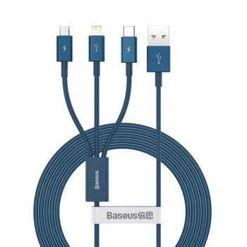 Baseus Superior kábel USB - Lightning / micro USB / USB Type 3,5 A 1,5m Blue (CAMLTYS-03) kép