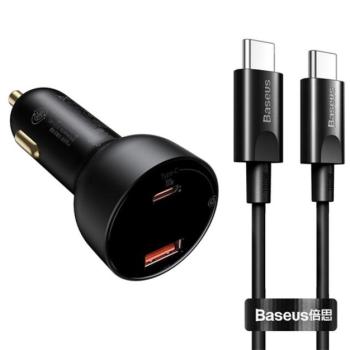 BASEUS SUPERME autós töltő USB / Type-C aljzat (20V / 5A, 100W, gyorstöltés tám., LED kijelző + Type-C kábel) FEKETE CAT S60, Apple iPhone 7 Plus 5.5, Apple iPhone 7 4.7, Evolveo Strongphone Q kép